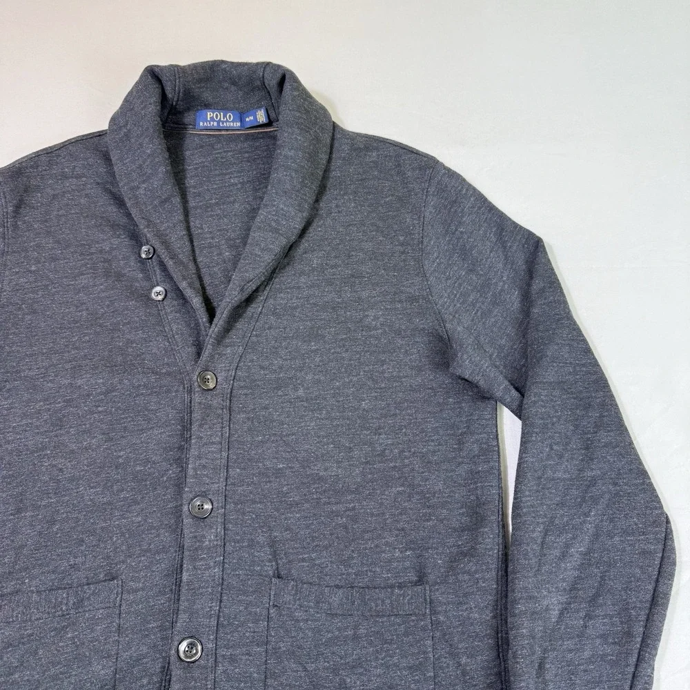 Polo Ralph Lauren Sweater Men's Size Medium Shawl Collar Cardigan Grey Button Up